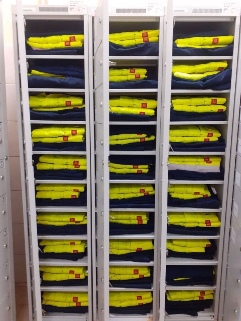 High visibility workwear from Lindström stocked up in Knauf employees lockers in Ukraine.