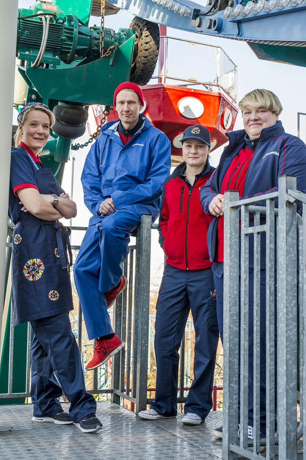 Linnanmäki Amusement Park workers wearing branded uniform