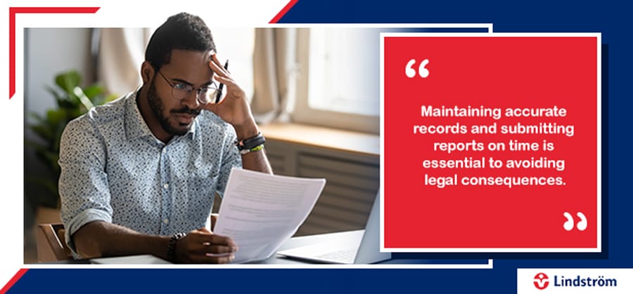 Man reviewing a document, emphasising the importance of timely and accurate RIDDOR incident reporting to avoid legal issues.