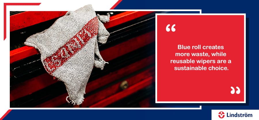 reusable industrial wiper hanging from mechanics tool chest drawers