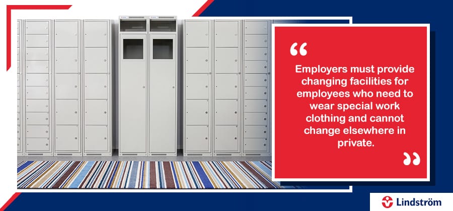 Employee locker room emphasising the need for workplace changing facilities.