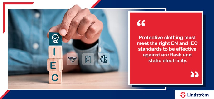 EN and IEC standards for arc flash and anti-static protective clothing.