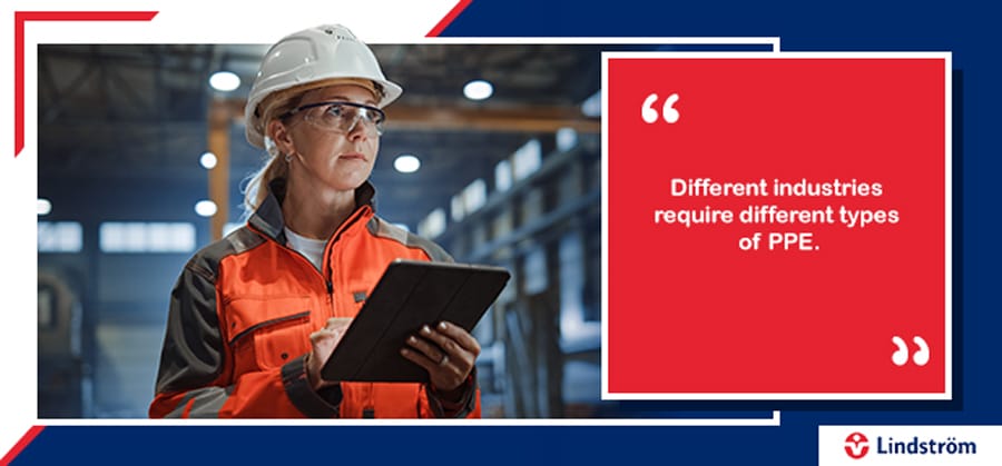 Engineer wearing PPE and using tablet