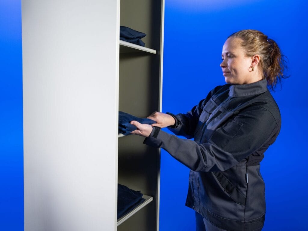 Workwear Flex locker and employee gathering garments.